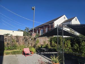 Lovely, quiet patio with plantings. at Lamara Coffee and Kitchen in New Orleans