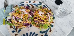 Rainbow tostadas, absolutely delicious! at Lamara Coffee and Kitchen in New Orleans