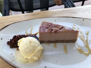 Raw cheese and strawberry cake at Let's Vegan in Crete