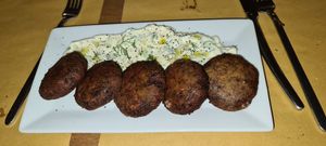 Zucchini balls starter with tzatziki at Let's Vegan in Crete