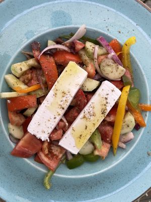 Greek salad with vegan feta  at Let's Vegan in Crete