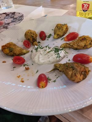 Stuffed Zucchini Flowers at Let's Vegan in Crete