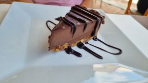 Chocolate cake at Let's Vegan in Crete