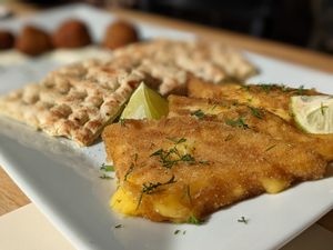 Vegan cheese saganaki at Let's Vegan in Crete