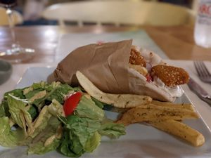 Vegan nuggets gyros with French fries at Let's Vegan in Crete