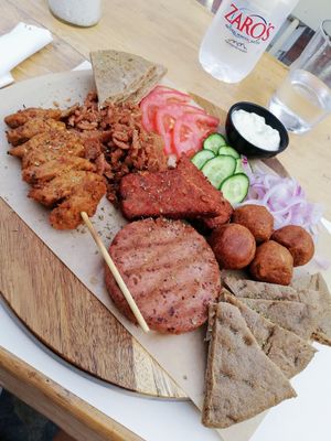 Mixed grill with extra "meats" instead of fries (upon request) at Let's Vegan in Crete
