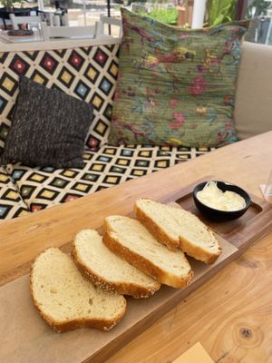 Bread and tzatziki for starter.  at Let's Vegan in Crete