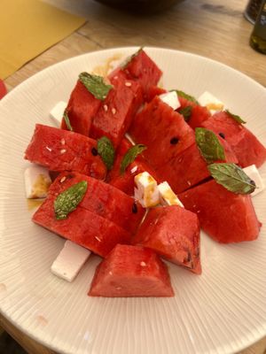 watermelon feta and mint salad  at Let's Vegan in Crete