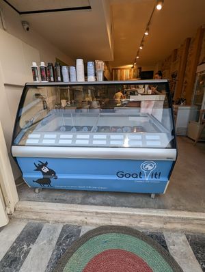 Range of non vegan goat milk ice cream at Let's Vegan in Crete