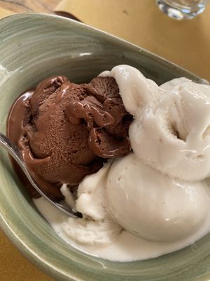 Vanilla and chocolate ice cream. Oat based    at Let's Vegan in Crete