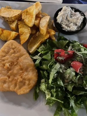 Vegan fish and chips  at Let's Vegan in Crete
