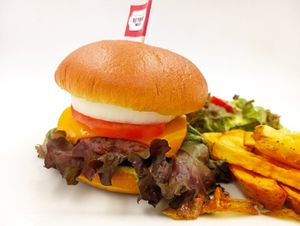 BEYOND MEAT BURGER AND FRESH POTATOES at Let's Vegan in Crete