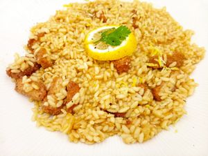 RICE WITH PLANT BASED CHICKEN  at Let's Vegan in Crete