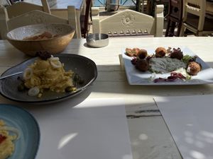 Vegan balls/tzatziki and something like hummus  at Let's Vegan in Crete