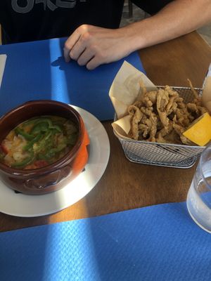 Vegan feta veg dip and calamari  at Let's Vegan in Crete