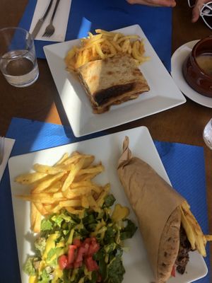Mousaka and mushroom gyros  at Let's Vegan in Crete