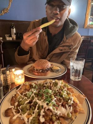 Nachos and burger  at Royal Tavern in Philadelphia