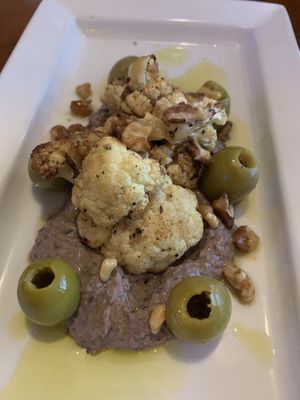 Roasted cauliflower over hummus  at Filomena in Clementon