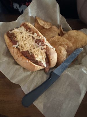 Meatball sub with house made chips    at Mountaineer Tap House in Morgantown