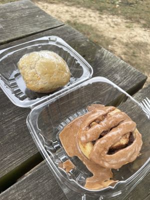 Ginger peach muffin and toasted pecan cinnamon bun  at Quantum Bean Coffee in Morgantown