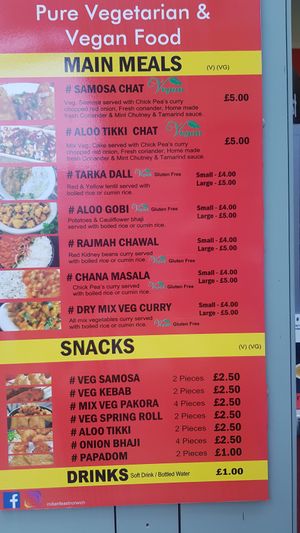 Menu at Indian feast in Norwich
