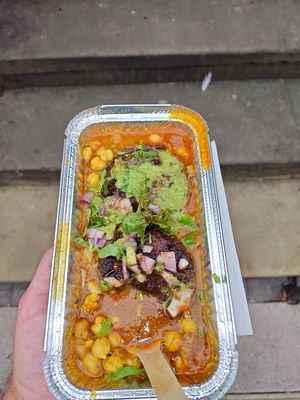 Aloo tikki chat. Excellent 👌 at Indian feast in Norwich