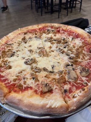 Mushroom, vegan cheese and vegan sausage .  at Sky's Pizza Pie in Pensacola