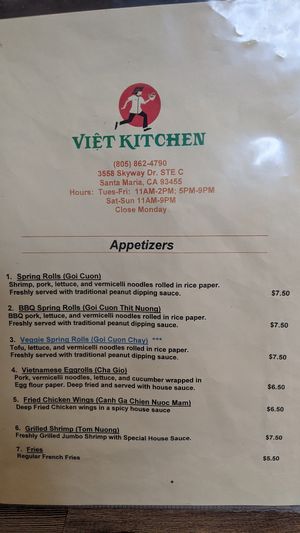 Menu (Page 1 or 3) at Viet Kitchen in Santa Maria
