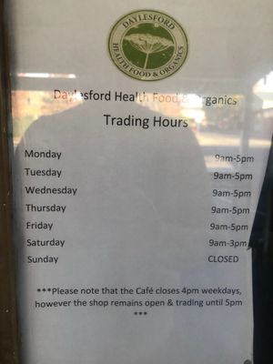 Hours at Harvest Cafe in Daylesford