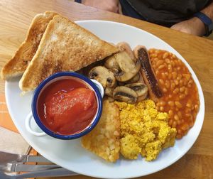 Vegan breakie with scrambled tofu at Old Town Beach Cafe  in Hunstanton