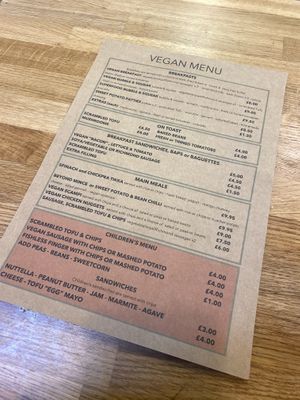 Vegan Menu Page 1 at Old Town Beach Cafe  in Hunstanton