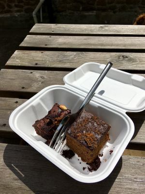 Vegan cakes - ginger cake and chocolate and raspberry brownie  at Old Town Beach Cafe  in Hunstanton
