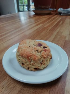 Beautiful cheese and caramelised onion scone (takeaway) at Old Town Beach Cafe  in Hunstanton