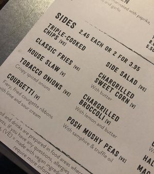 This was the menu when I visited, the tobacco onions were labelled vegan. Someone who’s visited recently said they are no longer vegan, so double check if visiting here!   at A Nation of Shopkeepers in Leeds