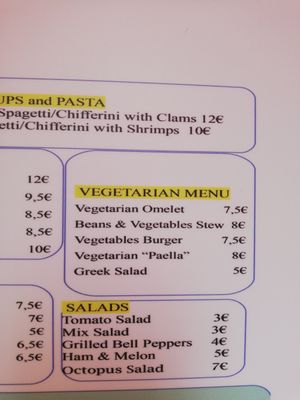 Vegetarian menu at Forno D'Orca in Nazare
