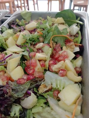 Ensalada de brotes con manzana, nueces, granada y vinagreta de hierbabuena at Las Niñas Veganas in Cadiz