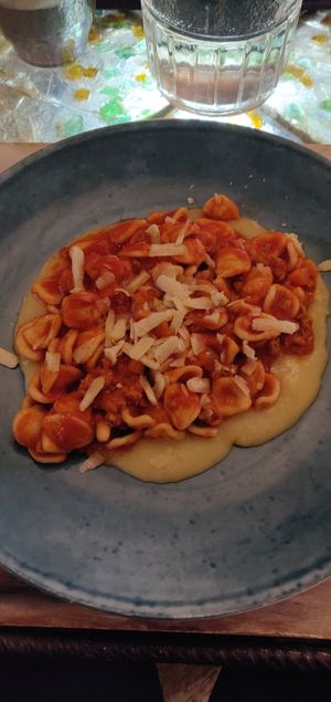 Orecchiette with beyond meat ragout and vegan cheese at Munz Munz in Monopoli