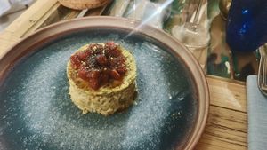 rice with pistachio pesto and watermelon-poppy-topping  at Munz Munz in Monopoli