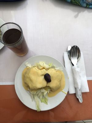 Papa a la huancaina, a traditional Peruvian starter. Highly recomend at Eden  in Ica