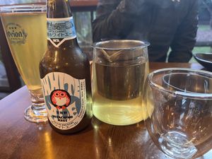 Lemon myrtle tea and a fantastic beer    at Izakaya Midori in Reedy Creek