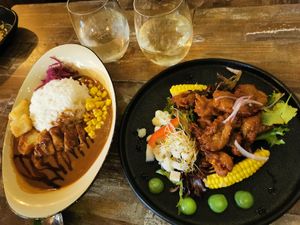 Japanese curry with katsu (left) - I rate 8/10 ď Lime Karaage (right) I rate 10/10. at Izakaya Midori in Reedy Creek