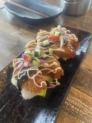 Chicken avocado nigiri  at Izakaya Midori in Reedy Creek