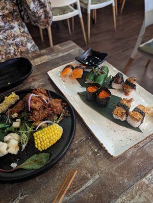 Karaage and nigiri  at Izakaya Midori in Reedy Creek