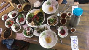 Mountain bibimbap meal 15000 per person, minimum 2 people. Includes cold tea, a sweet drink to start and excellent sweetened coffee to finish. at Jeombongsan Sanchae in Sokcho