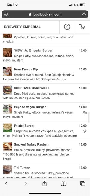 Vegan Options at Brewery Emperial in Kansas City