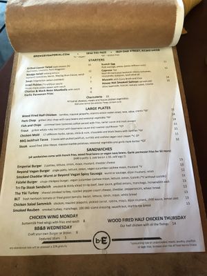 Menu at Brewery Emperial in Kansas City