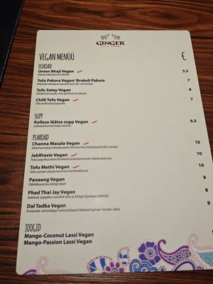 Ask for separate vegan menu! at Ginger Cafe in Tallinn