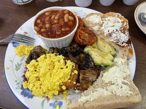 “Build your own” breakfast with tofu scramble and avocado  at Hank's Deli & Shop in Ipswich