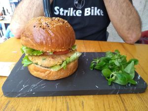 The Hedonist chickpea burger, very filling but lacking in flavour. at Hedonist in Zadar