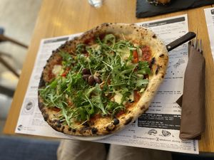 Vegetarian pizza. You can either have it with tofu (v) or mozzarella (veg). It was lovely. at Hedonist in Zadar